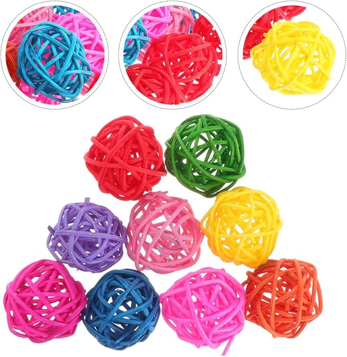 Alasum 20Pcs Rattan Chew Balls for Small Pets Lightweight Hamster Rabbit Guinea Pig Portable DIY Accessories for Bird Cages and Home Decor Random Colors