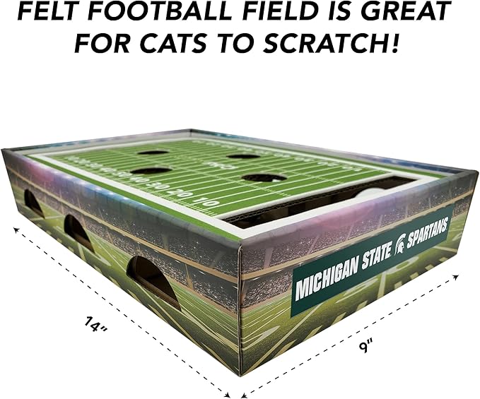 Pets First NCAA Michigan State Spartans Cat Scratcher Box, Game Day Cat Toy, NCAA Football Field Designed Cat Scratcher and Lounge, Stimulating Cat Game, MS-5028