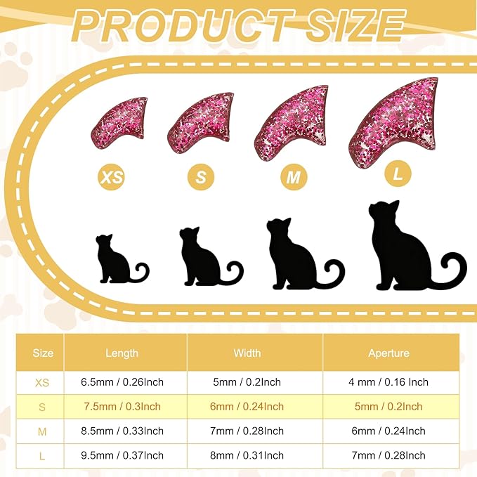 Cat Nail Caps, Cat Claw Covers with Adhesive Glue and Applicators, Kitten Claw Caps Soft Paws, (40 Pcs, S, Crystal Pink), Intended for Pet Tips/Nail Covers/Control Paws