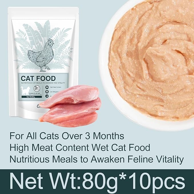 Lickable Creamy Cat Treats for Adult & Senior Cats, Premium Wet Pet Food Delectables Bisque for Cats Dogs Chicken Recipe Protein-Rich - (Pack of 10) 2.8 oz Pouches (Wet Cat Food Pack of 10)
