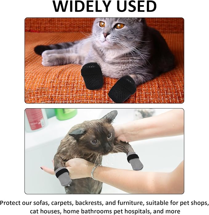 8PCS Cat Claw Covers & Caps, Adjustable Boots for Paw Protection, Breathable Mesh Shoes, Booties & Mittens for Soft Kitty Paws, Kitten Socks Nail Cap, Kitty Claw Covers(Black+Grey)