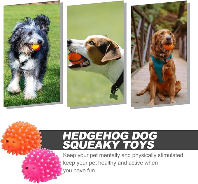 POPETPOP 2 Pcs Hedgehog Dog Squeaky Molar Toys Latex Chew Toys for Pet Teeth Cleaning and Play Durable Cartoon Pet Teething Toys 3.54X2.75X2.36In