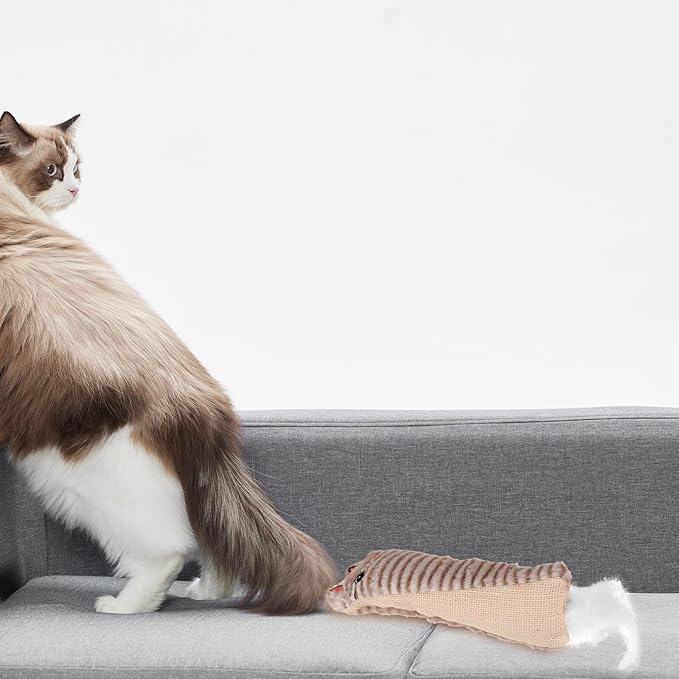 Catnip for Cats with Crinkle Paper, Plush Interactive Chew for Indoor Kittens, Small Grey Sisal Sound Plush Catnip