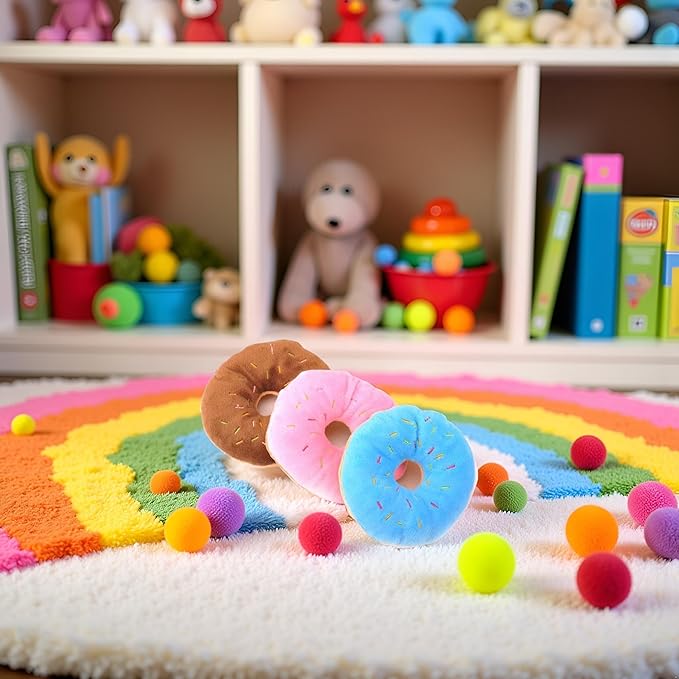 Multicolour Pet Toy Donut-Shape Squeaky Squeaker Puppy Dog Pet Cat Kitten Sound Chews Toy Random Color Sturdy and Practical Simple and Sophisticated Design Pet Supplies