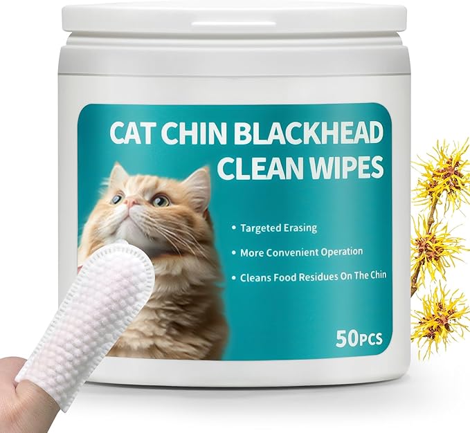 Cat Chin Finger Wipes – for Oil & Blackhead Build-Up, Gentle Plant-Based Formula for Sensitive Skin, No-Rinse, Daily Cat Chin Cleaning Wipes, All Ages, 50 Count