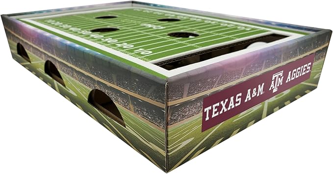 Pets First NCAA Texas A&M Aggies Cat Scratcher Box, Game Day Cat Toy, NCAA Football Field Designed Cat Scratcher and Lounge, Stimulating Cat Game