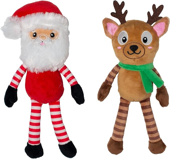 Fringe Studio Pet Toy, Friend at Frost Sight Plush Dog Toy 2 Piece Set, Santa & Reindeer, PetShop Collection (312062)
