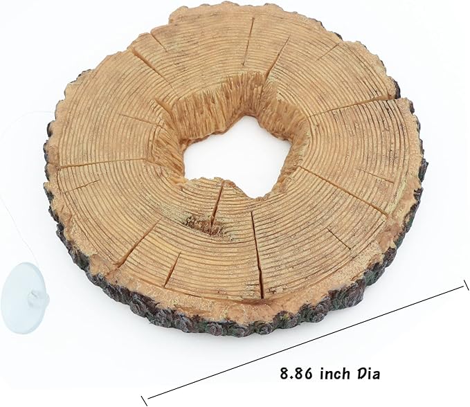 AQUA KT Aquatic Turtle Tree Trunk Round Freestanding Floating Dock Island Climbing Basking Platform Large Non Slip with Suction Cup, for Pond and Amphibian Reptile Terrarium Habitat