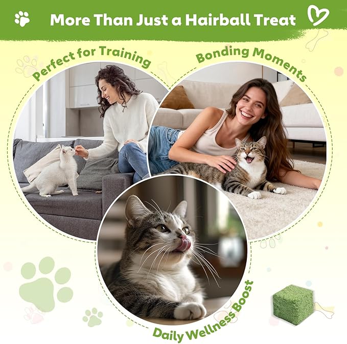 4.23oz Cat Grass Treats for Indoor Cats Freeze-Dried Cat Grass Pellets for Hairball Control, Gut Health & Dental Care Natural Chicken & Egg Yolk Kitten Crunchy Training Snacks