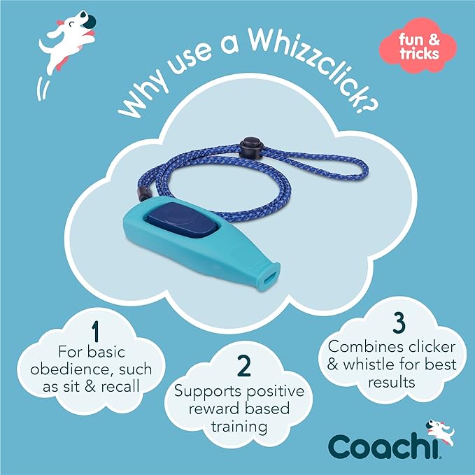Coachi Whizzclick, 2-in-1 Combined Clicker and Whistle, Dog Training Whistle for Recall and Clicker Training for Rewarding, Adjustable and Reflective Lanyard, Suitable for Dogs and Puppies