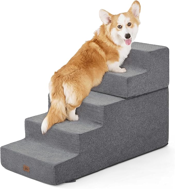 ABCPET Dog Stairs for High Bed, Dog Steps for Bed Couch Sofa, 35D Foam Extra Wide Pet Steps for Small Dogs and Cats, Pet Stairs with Non-Slip Bottom Grey, 5 Steps
