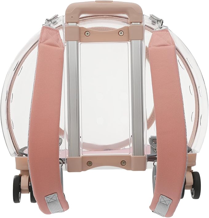 Cat Carrier with Wheels Transparent Hard Cat Carrier with Soft Mat Pet Trolley Case Pet Backpack for Cats Small Dog, 15.7" X 10.6" X 17.7" (Pink)