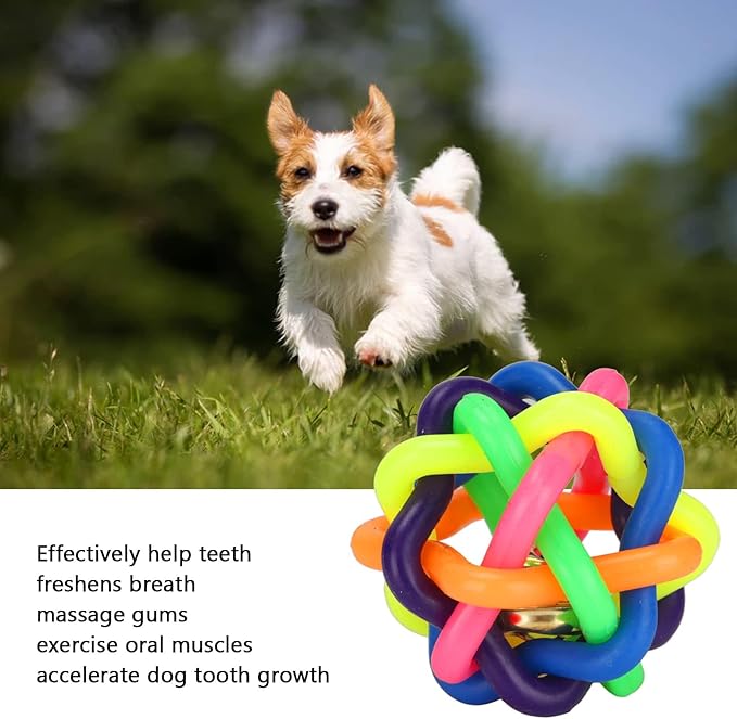 Zerodis 10Pcs Pet Wobbly Rubber Ball,Colorful Dog Rubber Woven Ball Built in Bell Pet Chew Teeth Grinding Interactive Toys for Indoor Cats and Dogs