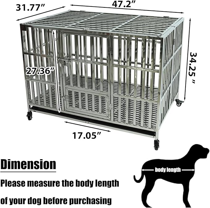 Confote 47 Inch Heavy Duty Dog Crate Metal Cage Kennel, High Anxiety Pet Cage with Lockable Wheels & Double Doors for Small Medium Large Dogs