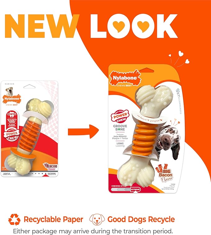 Nylabone PRO Action Dental Bone Power Chew Toy for Dogs, Dog Toys for Aggressive Chewers, Bacon Flavor, Large - Up to 50 lbs, 1 Count