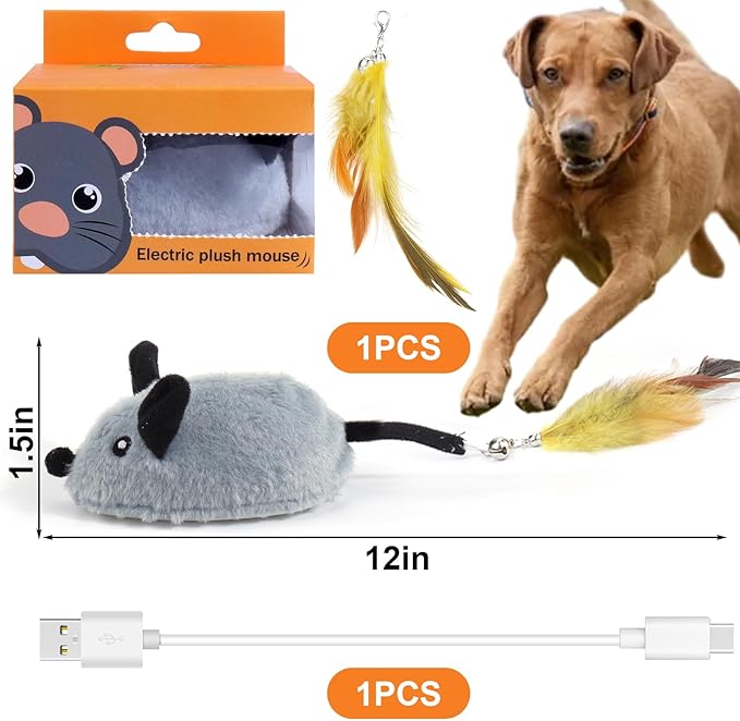 BABORUI Interactive Dog Toys Mouse, Automatic&APP Control Escaping Mice Squeaky Dog Toy with Lights & Auto-Turn, Rechargeable Moving Dog Toys for Small/Medium/Large Dogs & Cats(Grey)