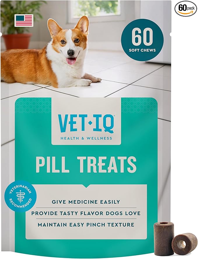 VetIQ Pill Treats Advanced Formula for Dogs, Chicken Flavor Soft Chews, Soft Dog Treats, Made in the USA, 60 Count