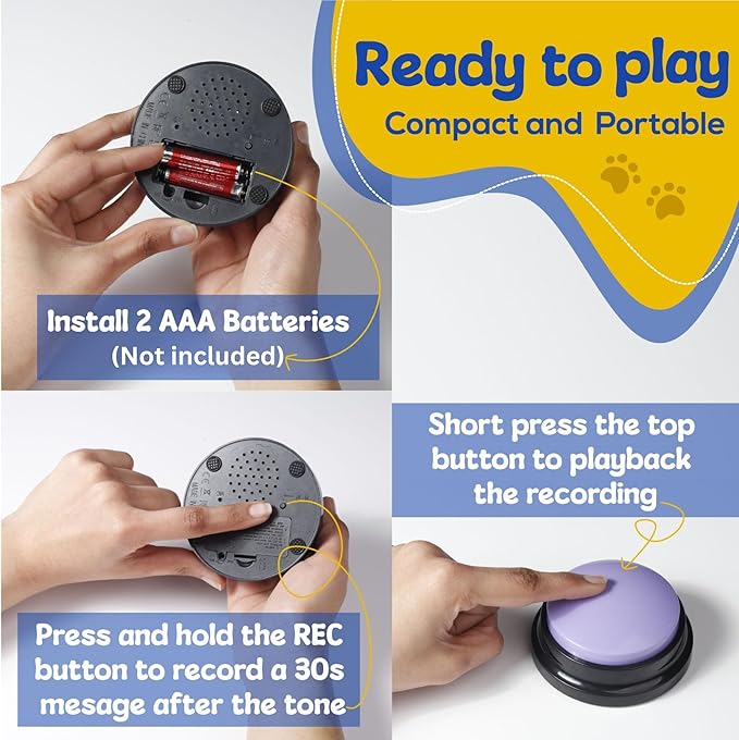 Dog Buttons for Communication – Dog Talking Buttons Starter Set with Mat & Clicker, Recordable Button Talking Buttons for Dogs, Voice Recording Button, Dog Training Buttons (Pack of 8)