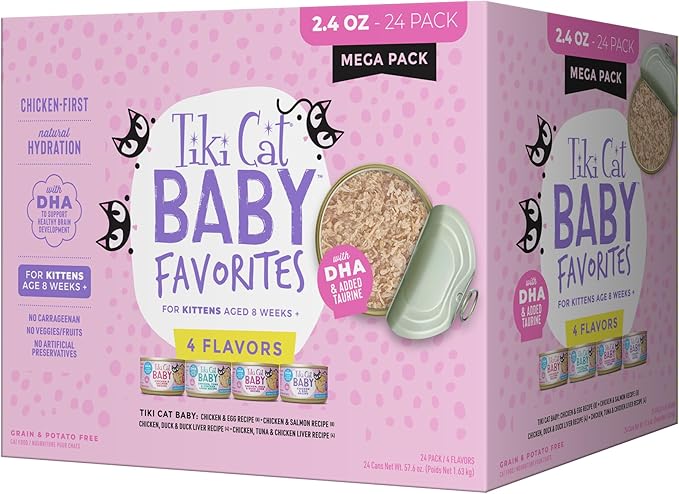 Tiki Cat Baby Whole Foods Wet Cat Food for Kittens Mega Pack, 2.4 oz. Cans (24 Count)