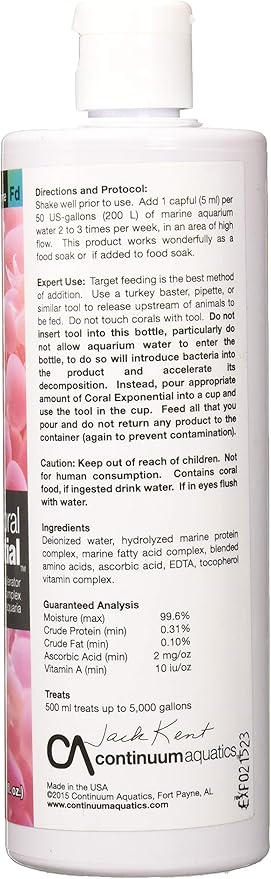 Continuum Aquatics Coral Exponential - Coral growth accelerator & amino acid complex for live corals & reef aquaria, 500 ml
