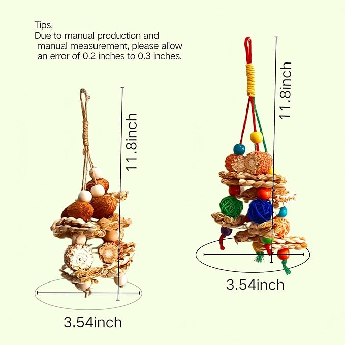 2pcs Bird Toys for Parakeets,Foraging Toys for Birds Parrot Chewing Hanging Toy,Bird Cage Toy for Conure Cockatiel Budgies Lovebird