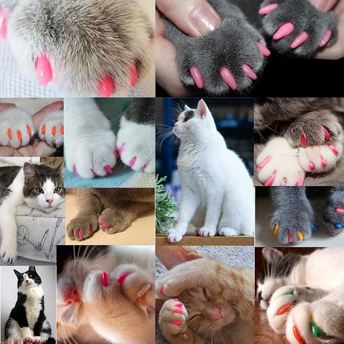 VICTHY 140pcs (14 Colors) Cat Nail Caps, Cat Claw Covers Cat Nail Covers with Adhesives and Applicators (Extra Small)