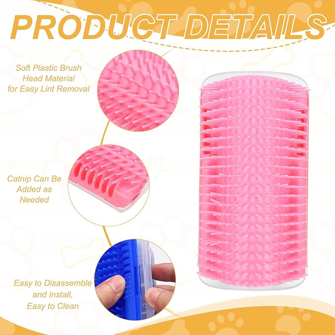 Self Grooming Cat Brush, Cat Self Groomer Scratcher with Catnip Softer Scratchers Wall Corner Groomer Massage Combs (2Pcs, L, Pink) for Long Short Fur Pets/Kittens/Puppies