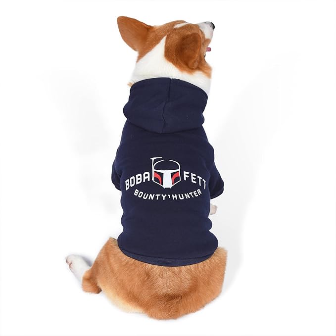 Star Wars for Pets Boba Fett Dog Hoodie with Leash Attachment Hole - Pet Outerwear for Dogs - Officially Licensed Dog Apparel & Accessories, Navy, Size Small