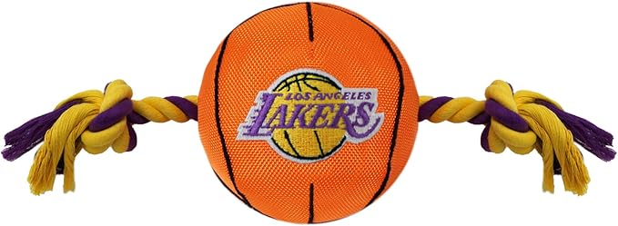 Pets First NBA LOS ANGELES LAKERS Basketball Toy. - Tough Nylon Pet Toy with Tug Ropes & inner Squeaker, One Size, LAK-3105