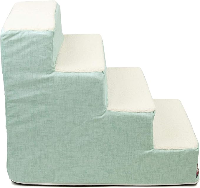Majestic Pet Portable Pet Stairs | Soft Sherpa Steps Foam Feeling | Steps for Dogs & Cats | Dog & Cat Ramp | Indoor Only | Max Weight: up to 250 Lbs, 4 Step, Jackson Heathered Mint Teal