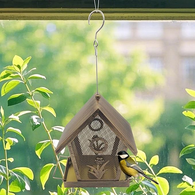 Outdoor Bird Feeder,Large Capacity Squirrel Proof | Outdoor Small Bird Feeder with Buckle | for Backyard Deck Balcony Tree Yard Bluebird Finch Birding Feeding