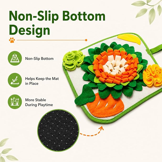 Rabbit Foraging Mat Snuffle Mat for Small Animals Rabbit Toy 11.8"x11.8" Rabbits Snuffle Mat Pets Interactive Feeding Matt Treat Dispenser for Bunny Guinea Pigs Ferrets Chinchillas (Green and Orange)
