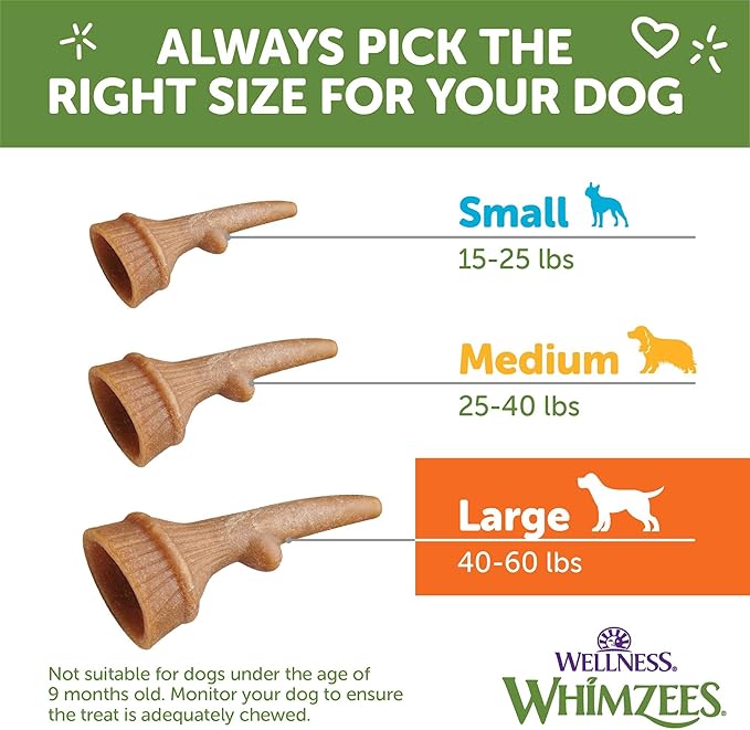 Wellness WHIMZEES Antler Occupy Dog Dental Treat, Chews, Freshens Breath, Large Size, 12.7 oz Bag, 6 Count