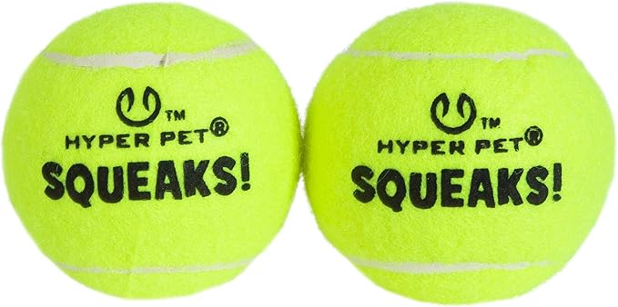 Hyper Pet Squeaks! Dog Tennis Balls Pack of 2 | Durable Squeaky Tennis Ball Fetch Toys for Dogs | Lightweight, High-Bounce for Training, for Dogs 20-60 lbs, Interactive Dog Toy, Size Medium, 2.5-inch