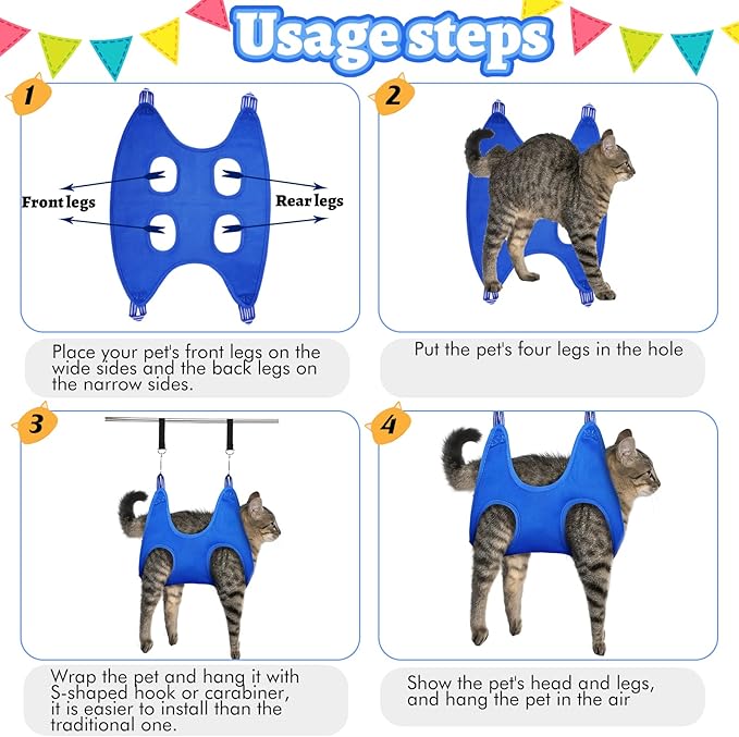 Ferraycle 14 in 1 Pet Grooming Hammock for Dogs Cats, Dog Grooming Sling, Cat Nail Trimming Kit, Restraint Bag with Clipper File for Nail Trimming Ear Cleaning Bathing Small Pets(Blue)