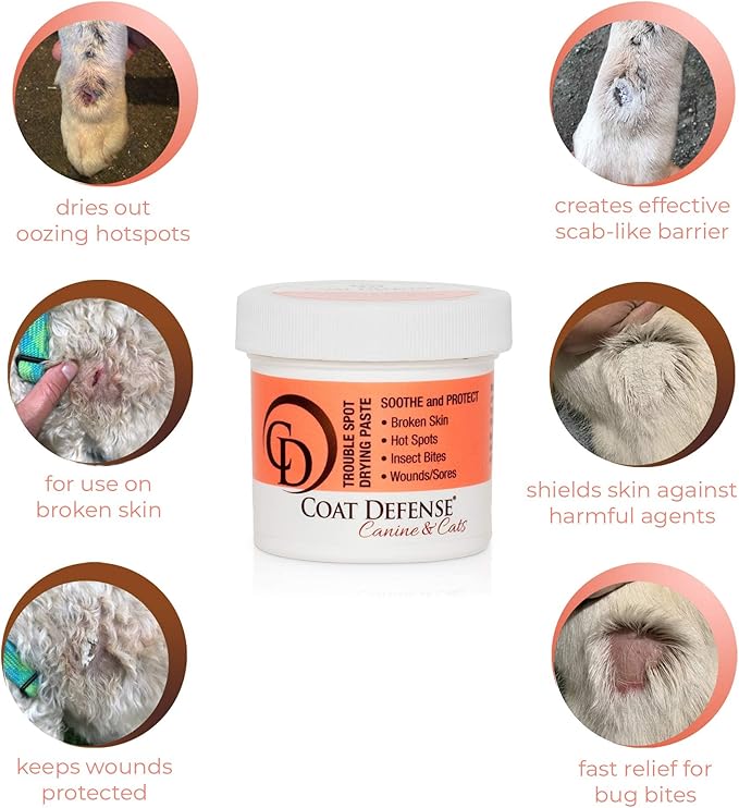COAT DEFENSE Trouble Spot Drying Paste | Made in USA | 5 Oz Dog & Cat Skin Care, Itchy Skin & Allergies, Alleviates Hot Spots for Dogs & Cats, Insect Bites Relief & Dog Wound Care