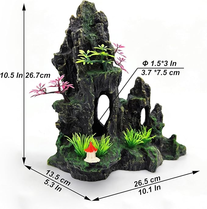Large Aquarium Decoration, Artificial Mountain View Fish Tank Decoration, Very Suitable for Aquatic Pets Such as Fighting Fish and Ornamental Fish to Hide and Explore -10.5 inches high