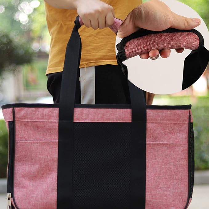 Cat Carrier Breathable Prevent Escape, Portable Cat Travel Carrier for Small Animals, Soft Cat Bag with Adjustable Shoulder Strap, 2 Storage Pockets for Pet Toys and Food, Ideal fo (Pink with Black)