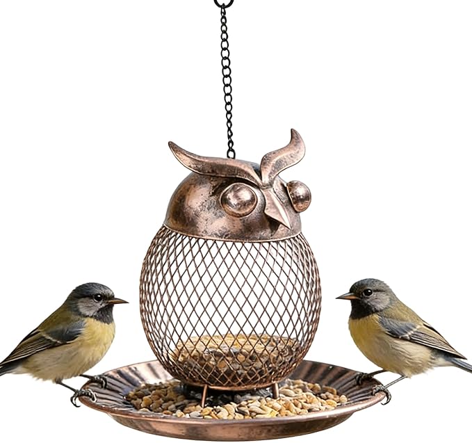 Wild Bird Feeders | Cute Metal Vintage Owl-Shaped Large Capacity Bird Feeder, Squirrel-Proof Design for Finch, Bluebird, Sparrow, and Other Birds, Yard, Deck, Porch, Garden Birding