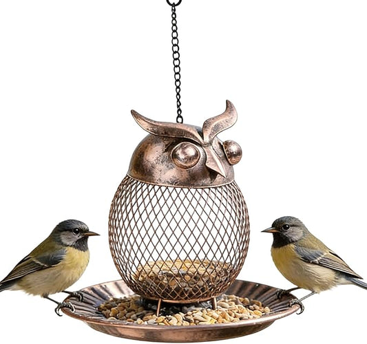 Wild Bird Feeders | Cute Metal Vintage Owl-Shaped Large Capacity Bird Feeder, Squirrel-Proof Design for Finch, Bluebird, Sparrow, and Other Birds, Yard, Deck, Porch, Garden Birding