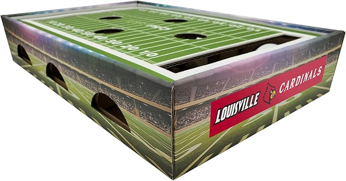 Pets First NCAA Louisville Cardinals Cat Scratcher Box, Game Day Cat Toy, NCAA Football Field Designed Cat Scratcher and Lounge, Stimulating Cat Game