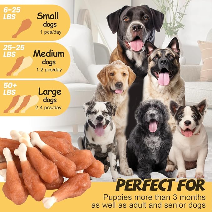 Dog Treats Chews Rawhide Free Real Chicken Calcium Bone Snacks, Teeth Clean Breath Fresh Dog Training Treats