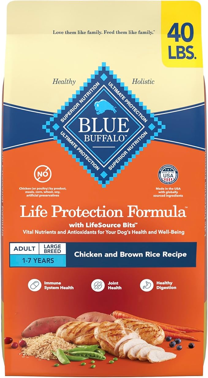 Blue Buffalo Life Protection Formula, Large Breed Adult Dry Dog Food, Made with Natural Ingredients, Chicken & Brown Rice, 40lb Bag