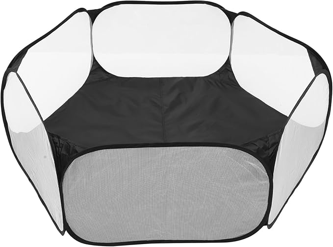 TEHAUX Foldable Pet Playpen Fence with Hexagonal Polyester Mesh, Reusable Indoor and Outdoor Puppy Safety Pen, Small Dog and Puppy Game Tent, Black