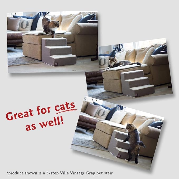 Majestic Pet 3 Step Portable Dog Stairs for Small Dogs to get on Bed Supports 250 lbs or Less – Dog Steps for High Bed with Machine Washable Cover –Pet Stairs for Cats Palette Heathered Frappe