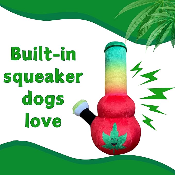 My Name is Bo da Bong, Funny Squeaky Weed Dog Toy, Cute Stuffed Parody Rasta Pot Bong, Cool Plush 420 Novelty Gift for Puppies & Small, Medium & Large Breeds, for Fetch & a Photo Prop
