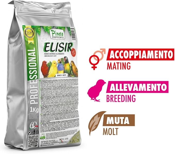 PINETA Elisir White Soft Breeding Bird Food and Nestlings - 1Kg for Seed Eating Birds, Complementary Soft Feed for Breeding, Nestlings Growth, Brooding Parents, Canaries & Finches