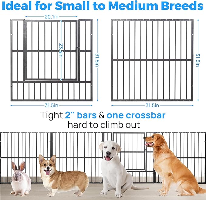 Dog Playpen - 32" Height Dog Pen, Heavy Duty Puppy Pen with Door, Safe & Sturdy, Easy Assemble for Indoor/Outdoor Pet Playpen (8 Panels with Door)