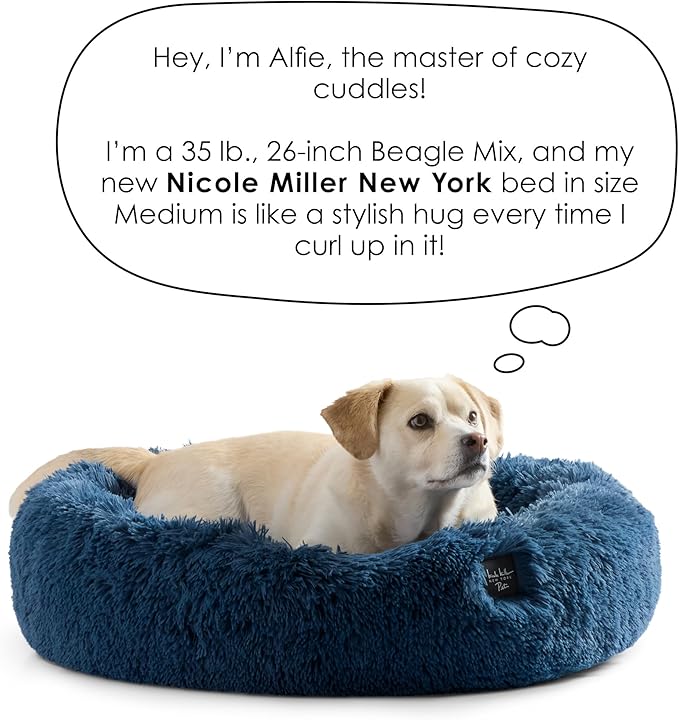 Nicole Miller New York PET Ellie Fuzzy Solid Donut Pet Bed, Plush, Cozy & Calming, Non-Slip Bottom, 100% Machine Washable, Gold, Medium 28"x28"x7" Round
