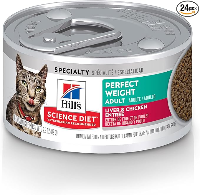 Hill's Science Diet Adult Perfect Weight Wet Cat Food, Liver & Chicken, 2.9 oz. Cans, 24-Pack